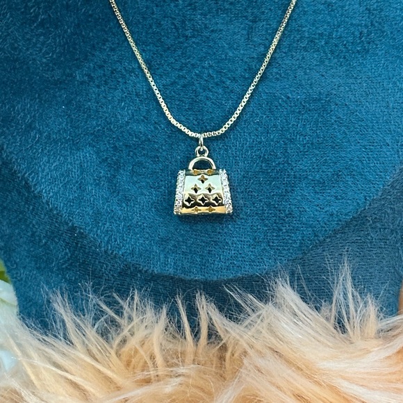 Gold Designer Handbag Pendant Necklace With Diamond Accents NEW! - Picture 3 of 7